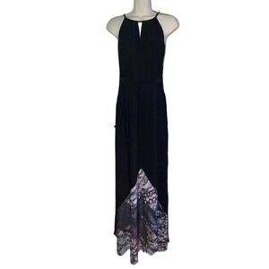 Cato Black Maxi Dress Keyhole Neck Printed Hanky Hem Plus 14 16W